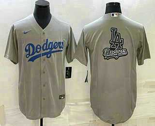 Men%27s Los Angeles Dodgers Grey Team Big Logo Cool Base Stitched Jersey->los angeles dodgers->MLB Jersey